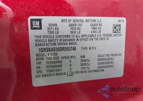 2013 Chevrolet Tahoe Ls из США, поврежденный, VIN 1GNSKAE09DR360748